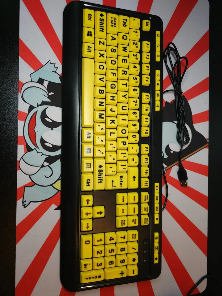Large Print Yellow & Black USB Keyboard – Low Vision / High Contrast – Tested - Image 1 of 4