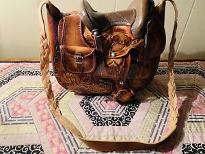 New Tooled Leather Saddle Purse, Shoulder Strap Genuine Leather made in Mexico 