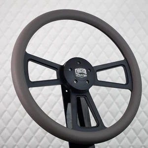 18" Black Aluminum Steering Wheel Big Rig Grey Vinyl 5 Hole Semi Truck - Picture 1 of 7
