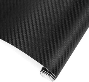 Black 3D Carbon Fibre Vinyl Car Wrap Film Sticker Air Bubble Free - Picture 1 of 6