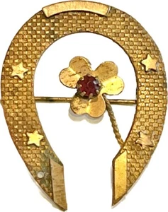 Antiguo broche victoriano de herradura y trébol de la suerte con estrellas - Imagen 1 de 3