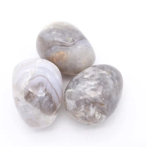 Pacific Blue Agate 3x Tumbled Stones 25x35mm - Picture 1 of 2
