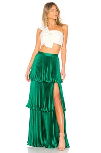 AMUR Eve Skirt Sz 0 XS Kelly Green Tiered Pleated Front Side Split Side Zip - Foto 1 di 15