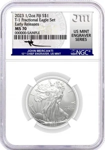 2023 Fiji 1/2 oz Type 1 Silver Eagle NGC MS70 Early Releases Mercanti Signature - Picture 1 of 2