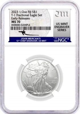 2023 Fiji 1/2 oz Type 1 Silver Eagle NGC MS70 Early Releases Mercanti Signature - Image 1 of 2