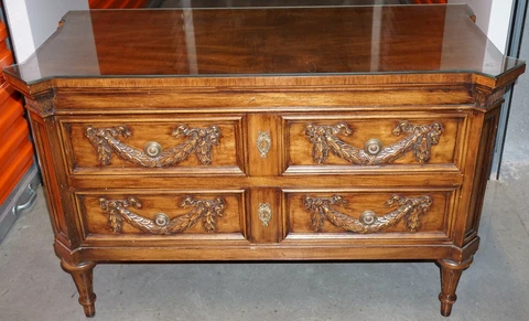 Beautiful Karges Louis XVI Low Walnut Chest Dresser with Custom Top Cover