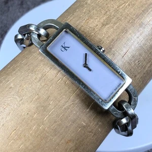 Vtg Calvin Klein Women K15231 White Dial Chain Bracelet Stainless Quartz Watch - Picture 1 of 14