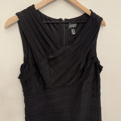 Adrianna Papell Sheath Cocktail Dress 16 Black Shutter Pleat Sophisticated - Image 1 of 4