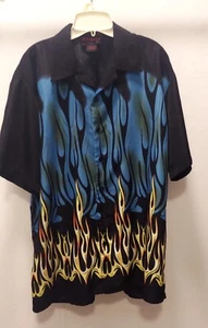 Sun And Moon size M Black Button Up Shirt With Blue Orange & Yellow Flames - Picture 1 of 5