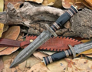 HUNTEX Handmade Damascus Blade, Buffalo Horn Handle, 380 mm Exotic Boot Dagger - Picture 1 of 9