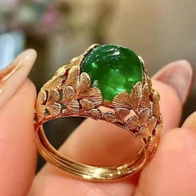 Anillo de piedras preciosas verdes esmeralda inspirado en colección - Anillo de filigrana de oro de lujo Foto 1 de 4