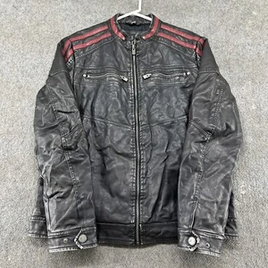 Xray Jacket Mens L Black Red Striped Bomber Biker Cafe Racer Faux Leather Stripe - Picture 1 of 18