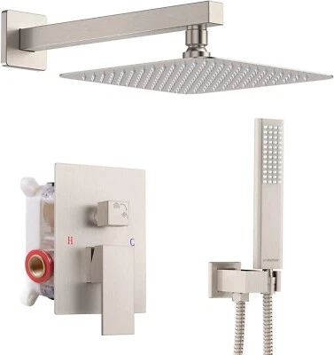 12'' Wall Mounted Brushed Nickel Shower System Bathroom Rain Mixer Shower Faucet - Image 1 of 4