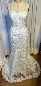DRESALE Strapless Polka Dot Net, Lace Mermaid Wedding Dress Sz S NWT - Picture 1 of 24