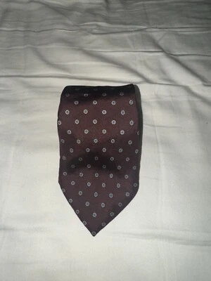 Oakton Ltd Men’s 100% Silk Necktie Tie - Burgundy With Blue Circles - OSFA - Image 1 of 4
