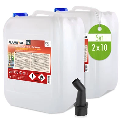 2 x 10 L FLAMBIOL® Bioethanol 100% Premium Bio Alkohol für Ethanol Kamin