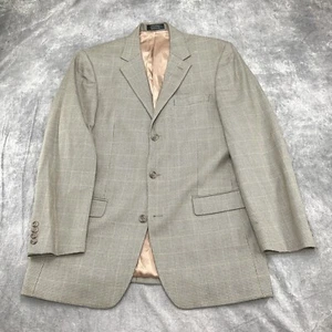 Andrew Fezza Blazer Men 41 Long Tan Gray Glen Plaid Gold Silk Wool Classic - Picture 1 of 14