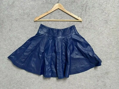 Falda de Cuero MILLY Talla 2 Azul Círculo Línea A Patinador 100% CUERO DE CORDERO Foto 1 de 4