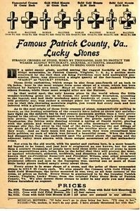 1933 Druckanzeige Patrick County VA Fee oder Glückssteine Malteser & römisches Kreuz - Bild 1 von 2