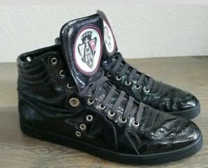 👦GUCCI Black Patent Leather High Top Sneakers Shoes Men's 11 EUR / US 12