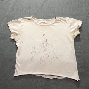 T-shirt Agnes B cropped donna media grafica Douglas Kolk stencil musica bianca - Foto 1 di 10