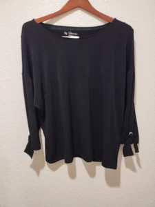 Chicos Blouse Size 3 Black 3/4 Tie Sleeve New MSRP $55 Knit Flowing - Picture 1 of 6