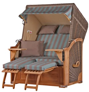 Strandkorb-Set - 2-Sitzer - Schaalsee Teak - PE grau - Modell 520 - Bild 1 von 15