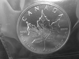 Silbermünze 999er - Canada 5 $ 1995 (1 OZ) "Maple Leaf" VZ in Folie   GS9972 - Picture 1 of 2