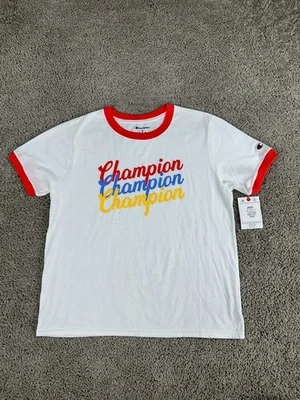 Camisa Champion Mujer Mediana Blanca Timbre Solar Firma Deletrear LEER Foto 1 de 4