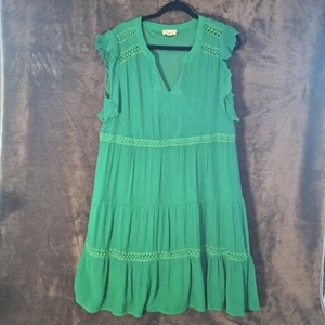 Indigo Rose Crochet Tiered Gauzy Mini Dress Womans XL Kelly Green Boho Prarie... - Picture 1 of 11