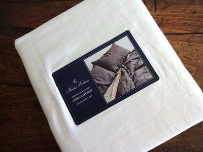BROOKS BROTHERS Washed Soft WHITE LINEN COTTON Blend XDP QUEEN SHEET SET - Image 1 of 4