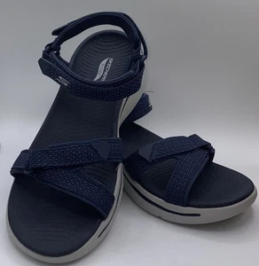 SKECHERS Women’s Sz 9 Onthego Go Walk Arch Fit Sandals Cruise Around Navy Blue - Picture 1 of 9