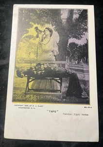 Memorial Patriotic Postcard 1905 Woman Playing Taps Over Dead Soldier.Calcium - Picture 1 of 3