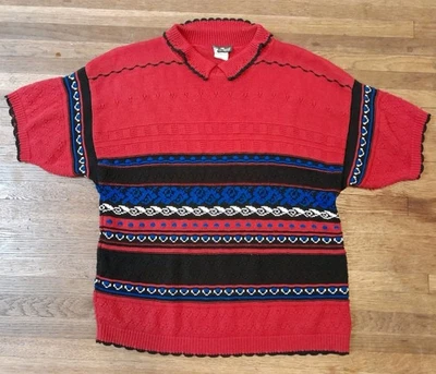 Suéter De Colección Para Mujer Abuelo Talla Pequeña Tejido Polo 3D Rojo Negro Azul Años 90 Fair Isle  Foto 1 de 4