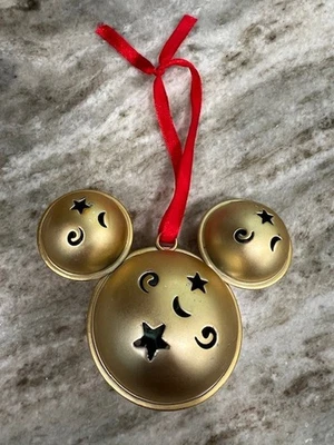 Disney Parks Mickey Mouse Ears Gold Metal Jingle Bell Christmas Ornament - Image 1 of 4
