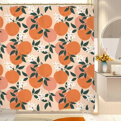 Orange Fruit Shower Curtain 60x71 Inch Cute Citrus with 12 Hooks Waterproof - Image 1 of 4