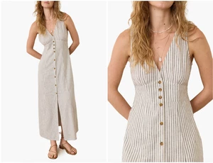 Marine Lagenlook Camila Streifen Knopfleiste Maxikleid beige gestreift Damen Gr. XS - Bild 1 von 12