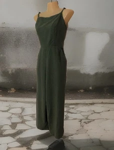 Women's Old Navy Jumpsuit Crop Wide Leg Size medium Linen Blend Olive Green - Picture 1 of 16