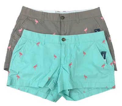 Old Navy Shorts Women's 4 (Pack of 2) 1 Tan Aqua Flamingo All Over Print - Image 1 of 4