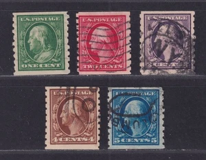 United States Scott 392-396 Used 1910 1¢ to 5¢ Washington Coil P8½ Vert SCV $300 - Picture 1 of 2