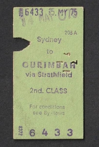 VINTAGE 1975 NSW GOVERNMENT RAILWAYS SYDNEY TO OURIMBAH STRATHFIELD TRAIN TICKET - Foto 1 di 1