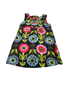 Mini Boden Floral Corduroy Jumper Dress Navy Green Pink 4-5Y Retro 60s Flower - Picture 1 of 7