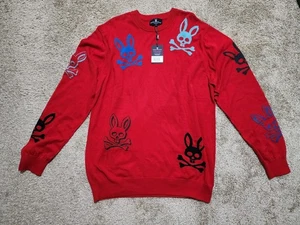 Psycho Bunny Rio Red Lacomb All Over Bunny Graphic Crewneck Sweater XXL 175$ NWT - Picture 1 of 8