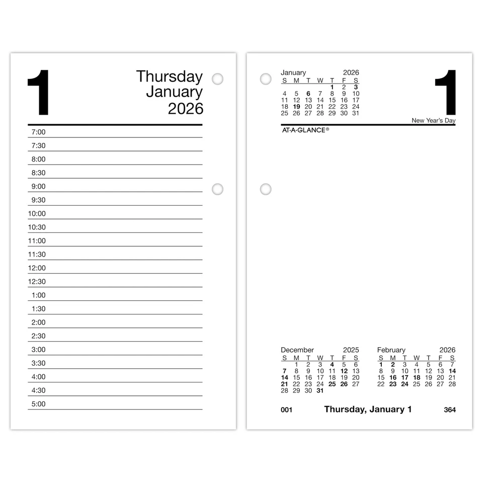 2026 Desk Calendar Refill Daily 3.5 Standard Loose-Leaf E7175026