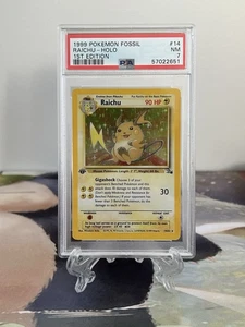 Pokemon Card 1st Edition Raichu -  Fossil Set No. 14/62 - PSA 7 NM - Holo - Picture 1 of 2