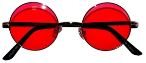 ROUND SUNGLASSES RED SMALL LENS 43 mm SILVER METAL FRAME ONE PAIR FOR HALLOWEEN - Picture 1 of 8