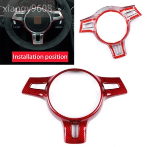 Red Carbon Fiber Steering Wheel Trim For Porsche 911 Panamera 10-15 Cayman 12-15 - Foto 1 di 12