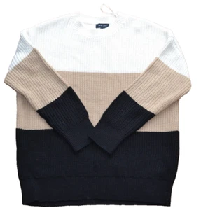 New Look Knitted Jumper Size Medium 12-14 Womens Brown Colour Block Crew Neck - Picture 1 of 8