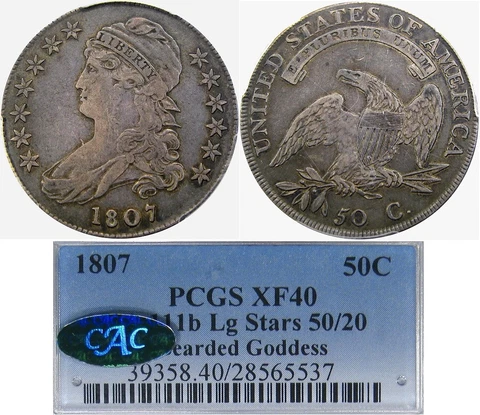 1807 50C PCGS/CAC XF40 O-111a BEARDED GODDESS CAPPED BUST ~ AMAZING ORIGINALITY! Cover