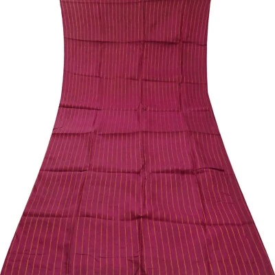 Vintage Burgundy 100% Pure Silk Handwoven Sari Remnant 5YD Craft Fabric Scrap - Image 1 of 4